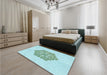 Patterned Medium Turquoise Green Rug in a Bedroom, pat2552lblu