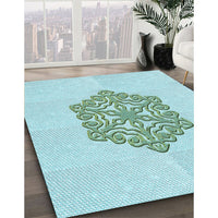 Patterned Medium Turquoise Green Rug, pat2552lblu