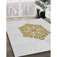 Patterned Pearl White Beige Novelty Rug, pat2552