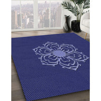 Patterned Denim Dark Blue Rug, pat2553blu