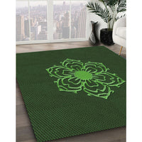 Patterned Dark Forest Green Rug, pat2553grn