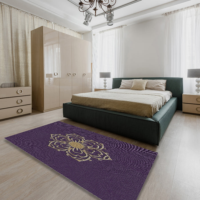 Patterned French Lilac Purple Novelty Rug in a Bedroom, pat2553