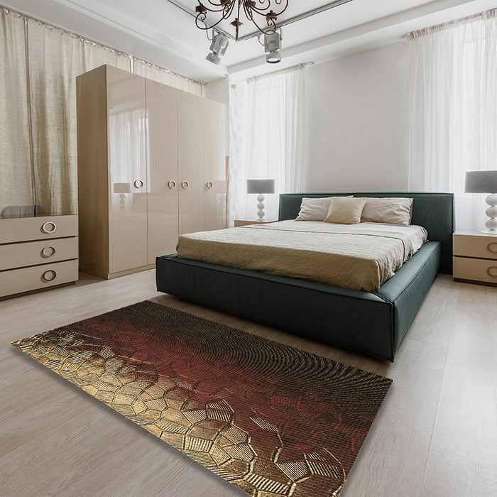 Patterned Sienna Brown Rug in a Bedroom, pat2554brn