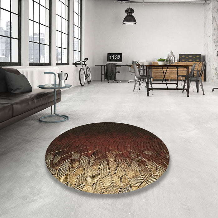 Round Patterned Sienna Brown Rug in a Office, pat2554brn