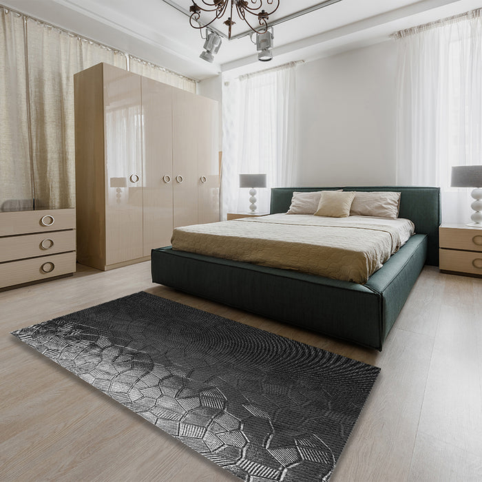 Patterned Midnight Gray Rug in a Bedroom, pat2554gry