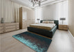 Patterned Midnight Gray Rug in a Bedroom, pat2554lblu