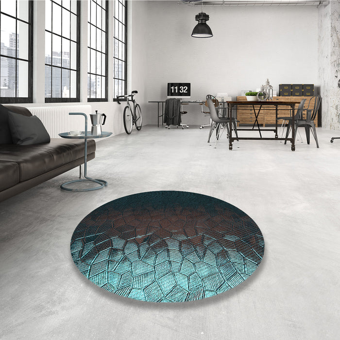 Round Patterned Midnight Gray Rug in a Office, pat2554lblu