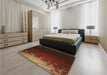 Patterned Mahogany Brown Rug in a Bedroom, pat2554org