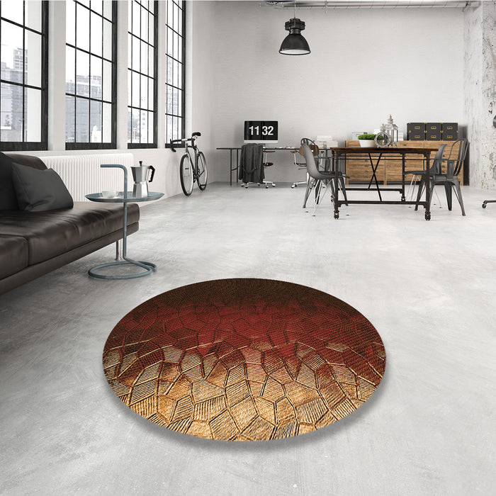 Round Patterned Mahogany Brown Rug in a Office, pat2554org