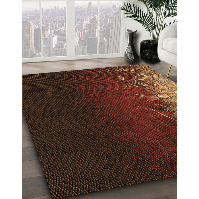 Patterned Mahogany Brown Rug in Family Room, pat2554org