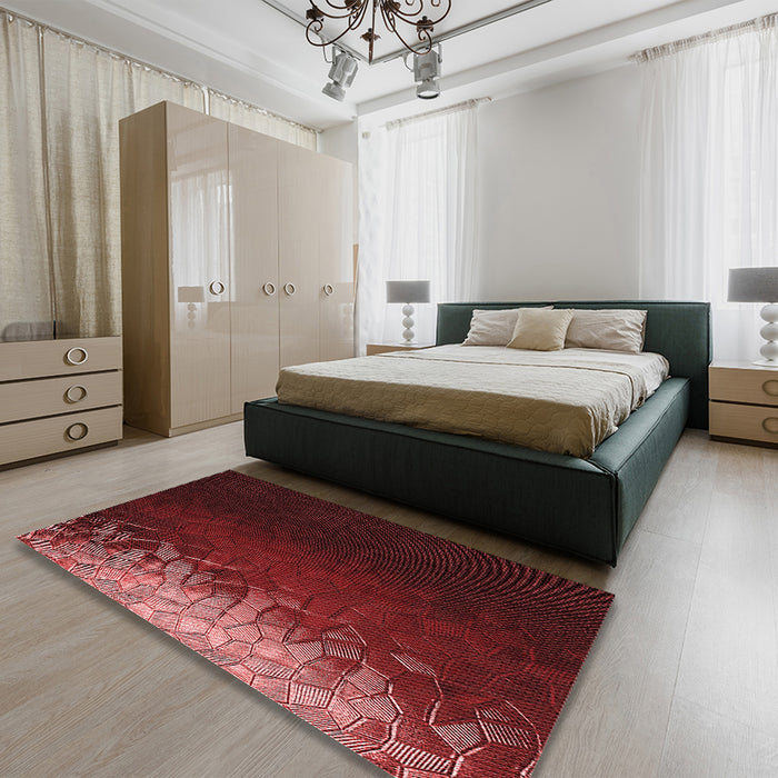 Patterned Maroon Red Rug in a Bedroom, pat2554rd