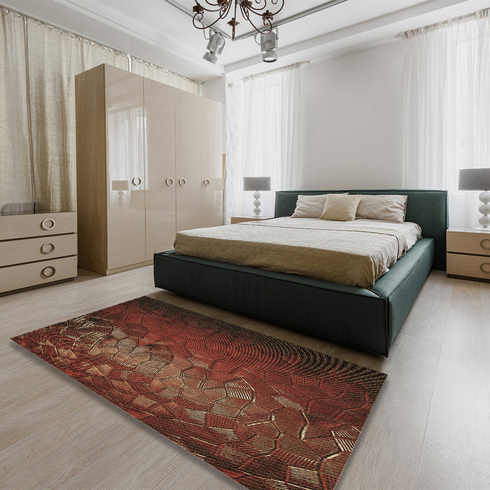 Patterned Red Rug in a Bedroom, pat2555brn