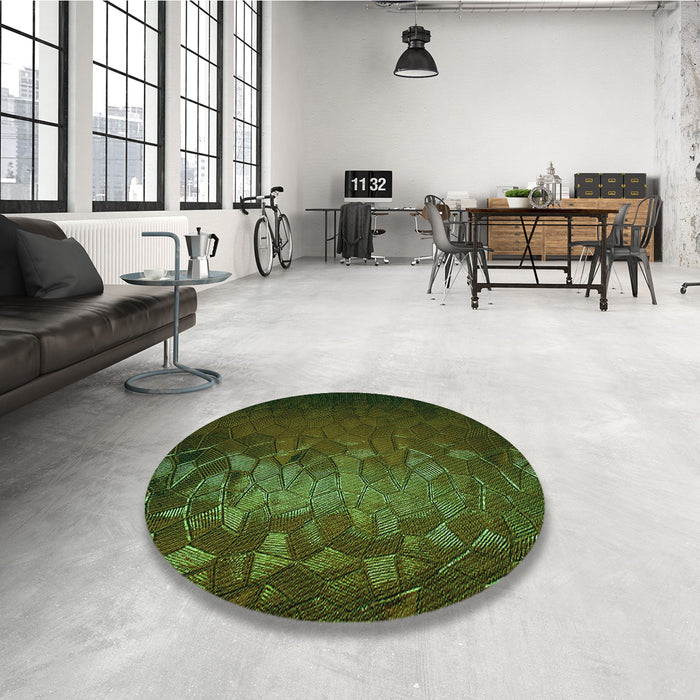 Round Patterned Midnight Gray Rug in a Office, pat2555grn