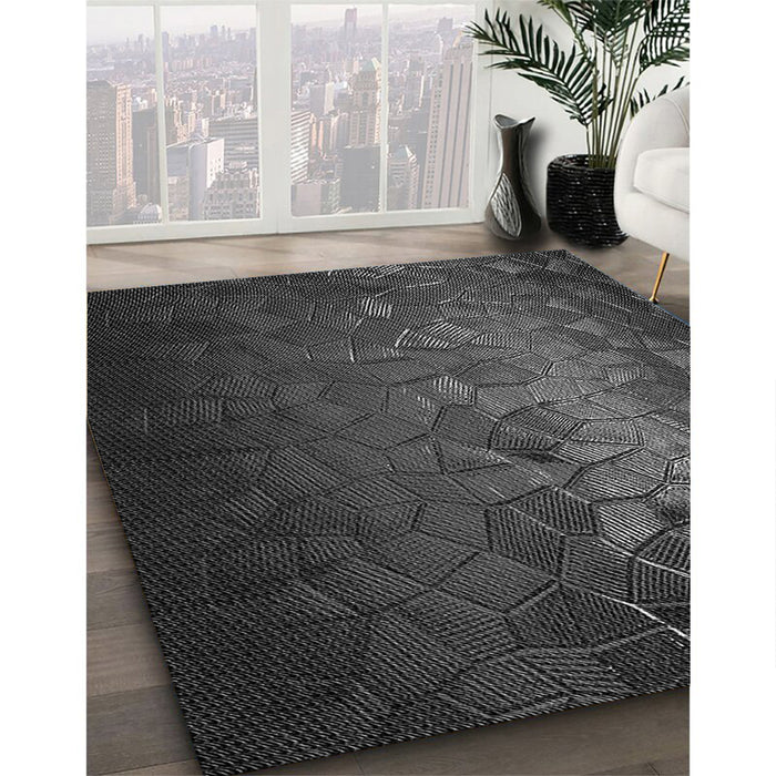 Patterned Charcoal Black Rug in Family Room, pat2555gry