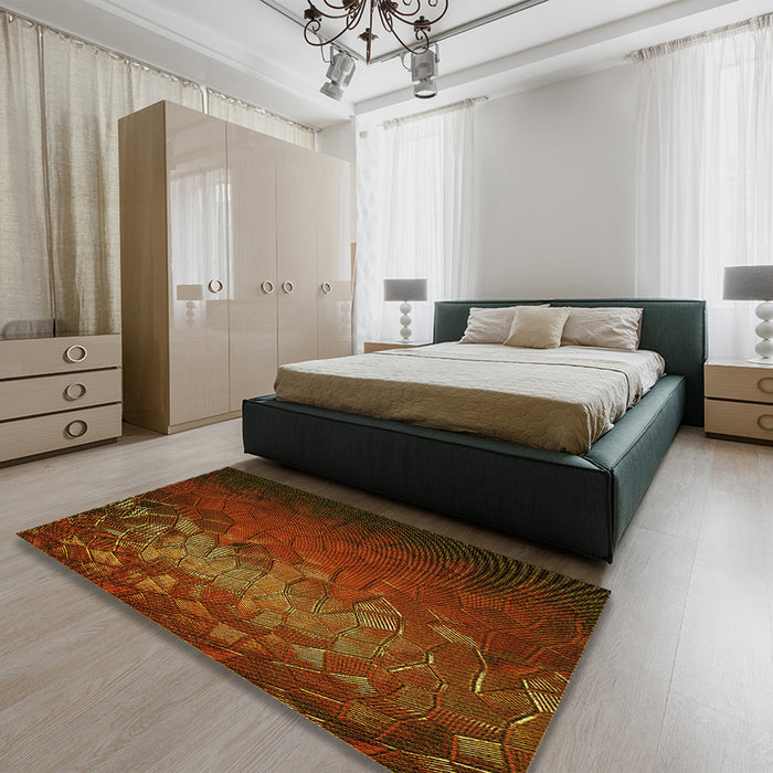 Patterned Mahogany Brown Rug in a Bedroom, pat2555yw