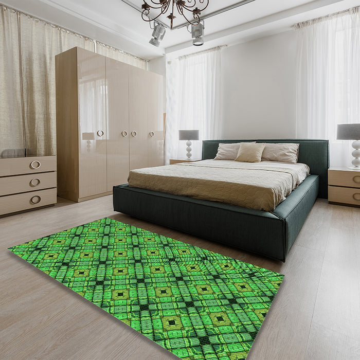 Round Machine Washable Transitional Green Rug in a Office, wshpat2556grn