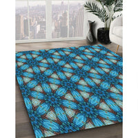 Patterned Dark Turquoise Green Rug, pat2557lblu