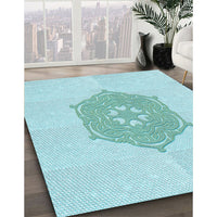 Patterned Medium Turquoise Green Rug, pat2558lblu