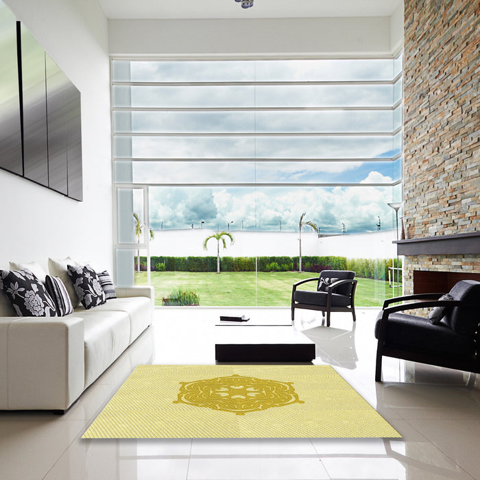 Square Patterned Sun Yellow Rug in a Living Room, pat2558yw