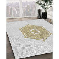 Patterned Pearl White Beige Novelty Rug, pat2558