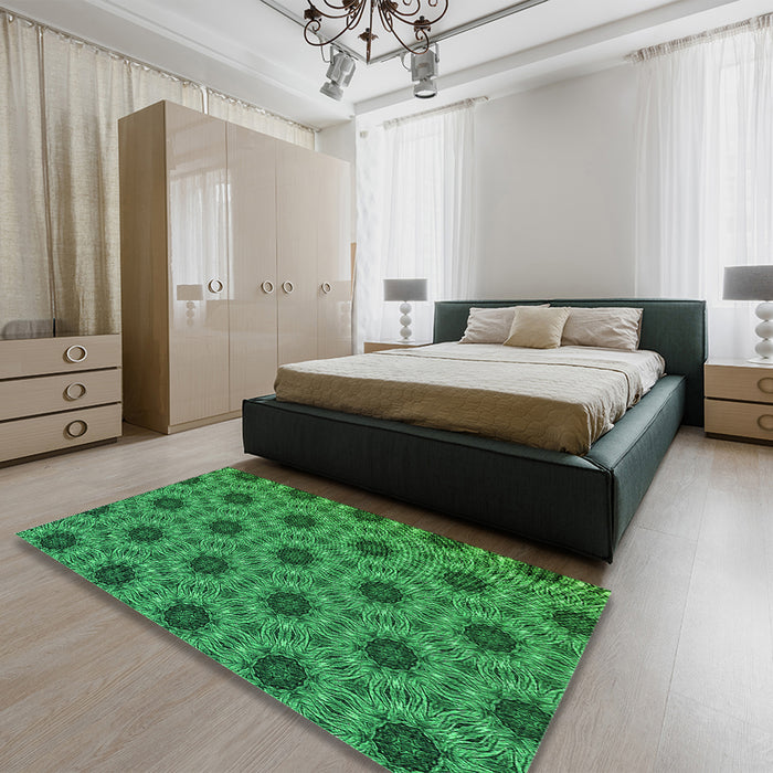 Patterned Deep Emerald Green Rug in a Bedroom, pat2559grn