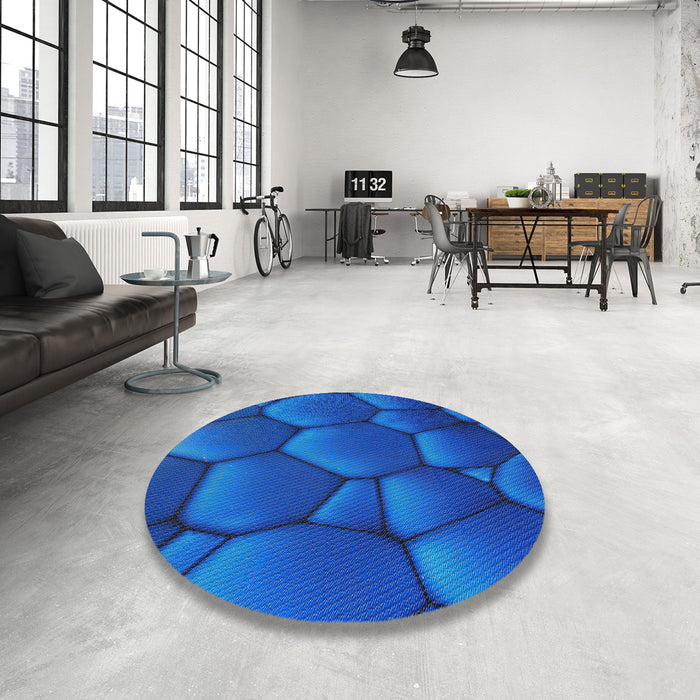 Round Machine Washable Transitional Blueberry Blue Rug in a Office, wshpat255