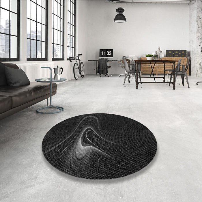 Round Patterned Black Rug in a Office, pat256gry