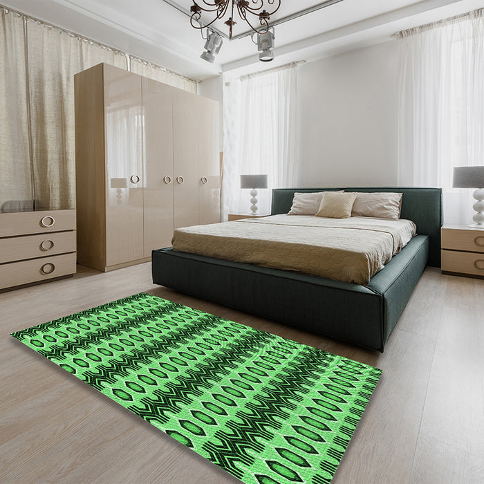 Patterned Deep Emerald Green Rug in a Bedroom, pat2560grn