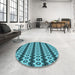 Round Patterned Bright Turquoise Blue Rug in a Office, pat2560lblu