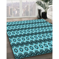 Patterned Bright Turquoise Blue Rug, pat2560lblu