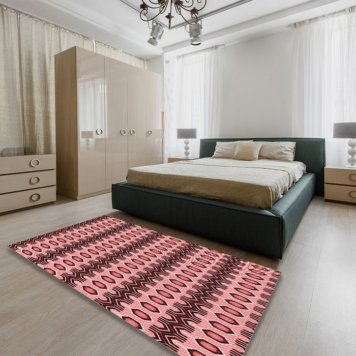 Patterned Light Coral Pink Rug in a Bedroom, pat2560rd