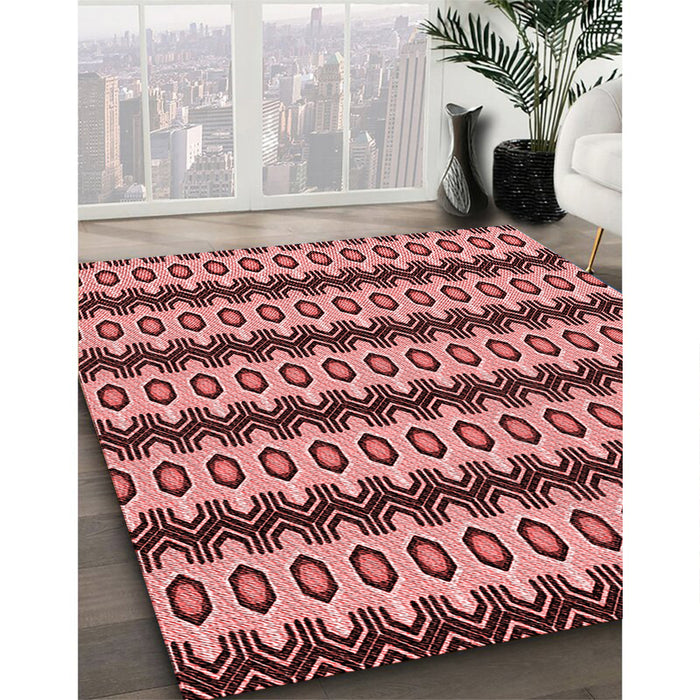Machine Washable Transitional Light Coral Pink Rug in a Family Room, wshpat2560rd