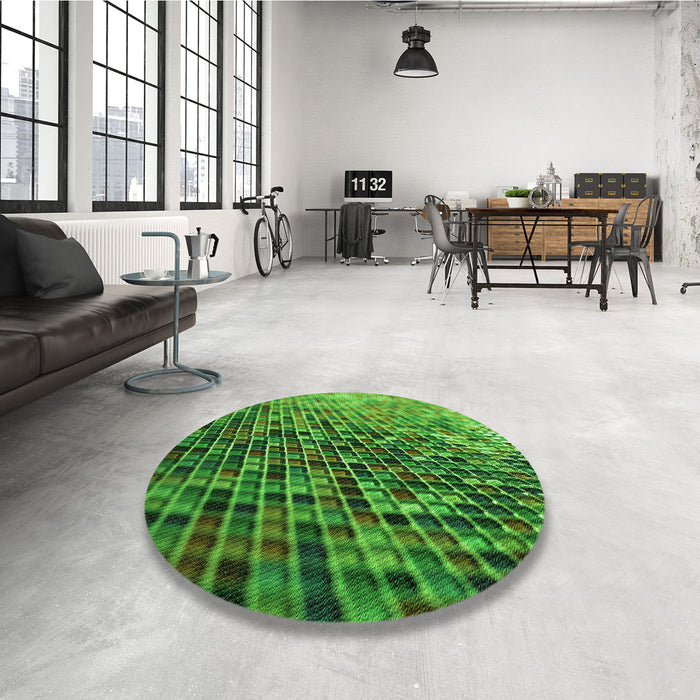Round Patterned Deep Emerald Green Rug in a Office, pat2561grn
