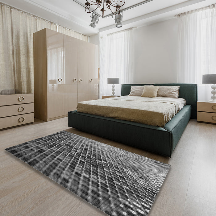 Patterned Black Rug in a Bedroom, pat2561gry