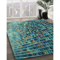 Patterned Dark Blue Grey Blue Rug, pat2561lblu