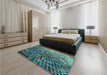 Patterned Dark Blue Grey Blue Rug in a Bedroom, pat2561lblu