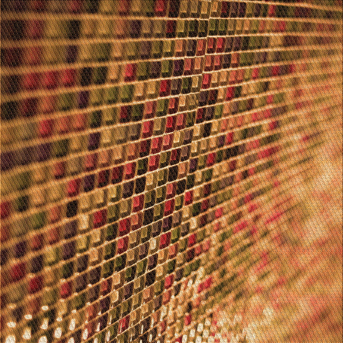 Round Patterned Saffron Red Rug, pat2561org