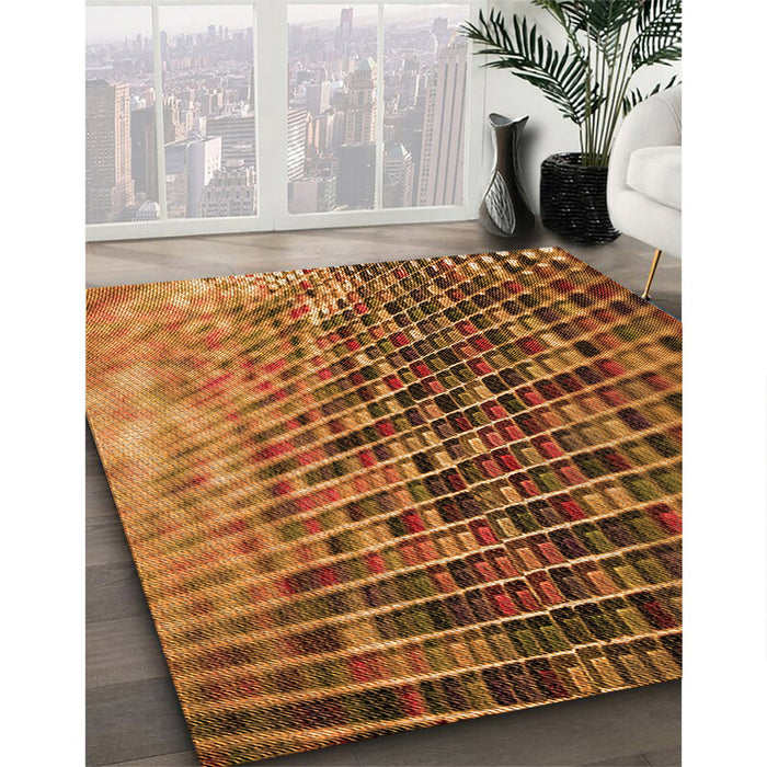 Patterned Saffron Red Rug in Family Room, pat2561org