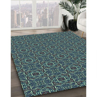 Patterned Dark Slate Grey Green Rug, pat2562lblu