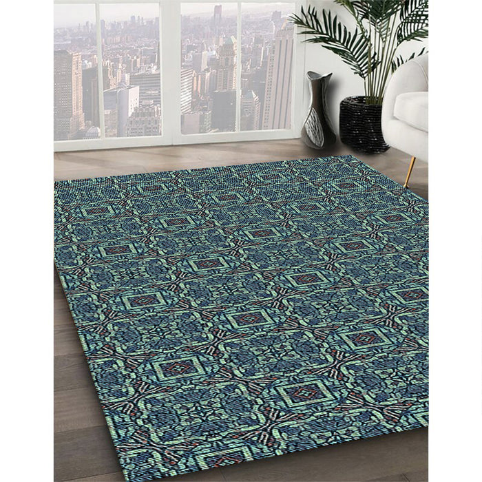 Machine Washable Transitional Dark Slate Grey Green Rug in a Family Room, wshpat2562lblu