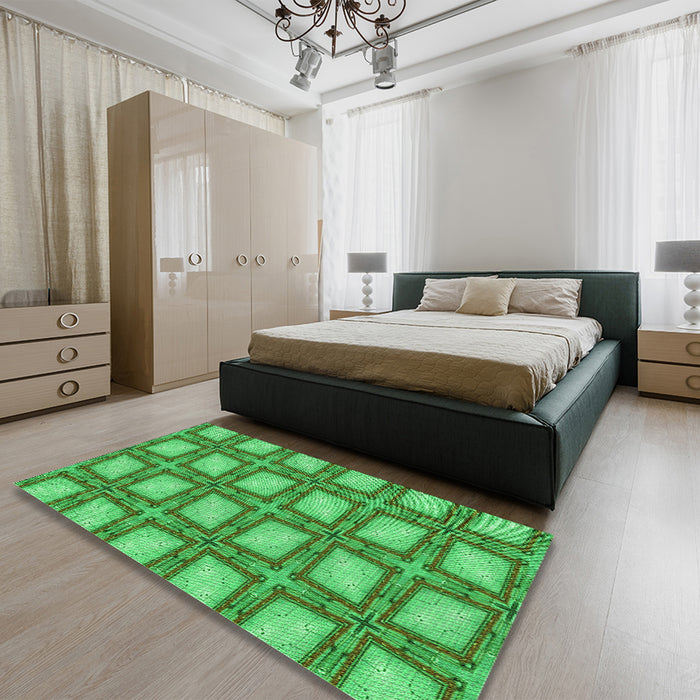 Patterned Forest Green Rug in a Bedroom, pat2563grn