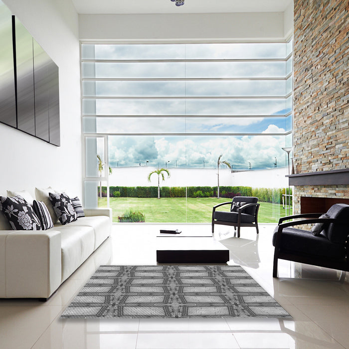 Machine Washable Transitional Cloud Gray Rug in a Kitchen, wshpat2563gry