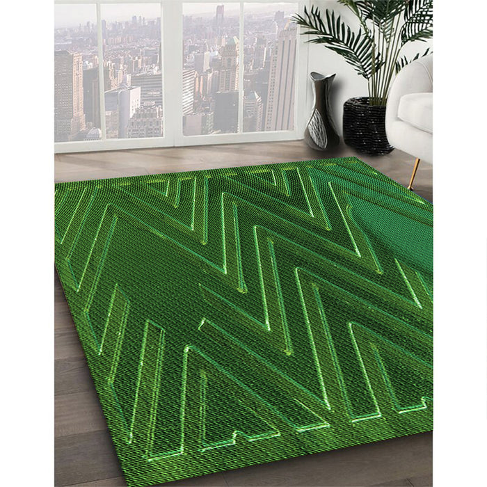 Patterned Deep Emerald Green Rug in Family Room, pat2564grn