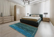 Patterned Deep Teal Green Rug in a Bedroom, pat2564lblu