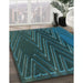 Patterned Deep Teal Green Rug in Family Room, pat2564lblu