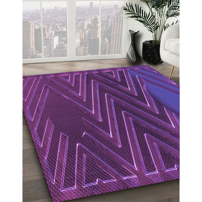 Patterned Purple Rug in Family Room, pat2564pur