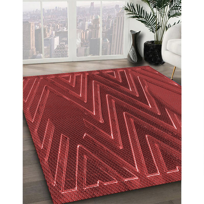 Patterned Red Rug in Family Room, pat2564rd