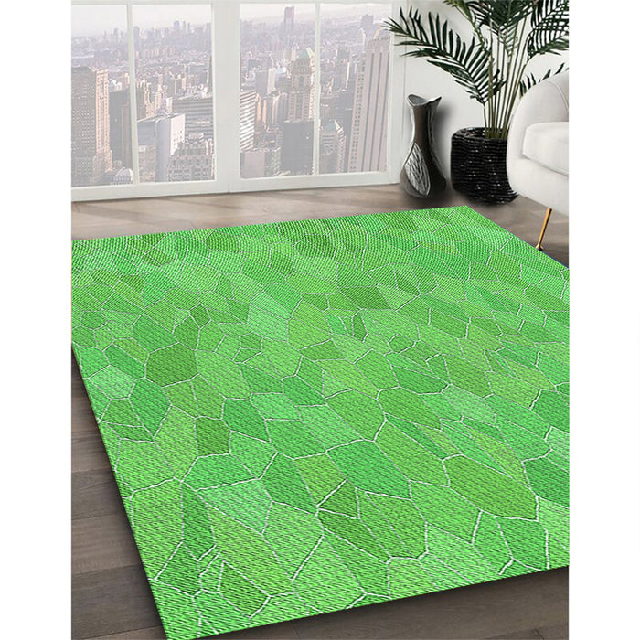 Patterned Neon Green Rug in Family Room, pat2565grn