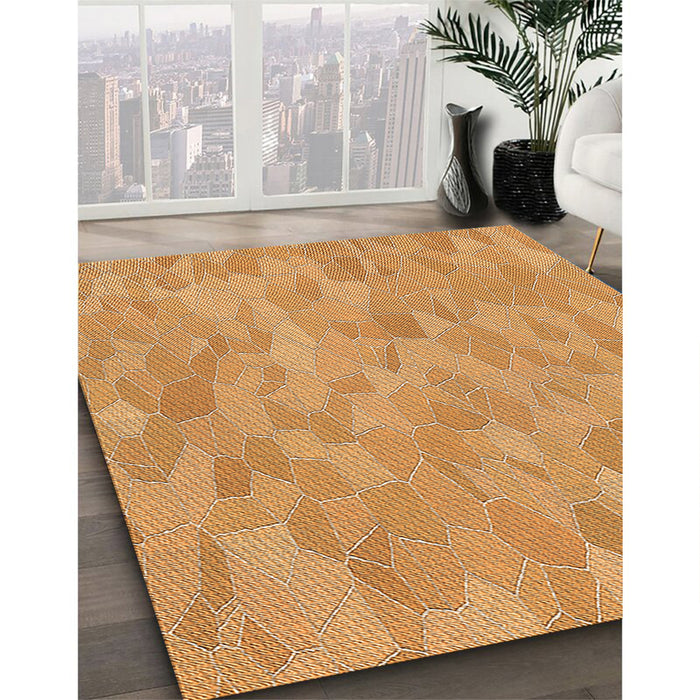 Patterned Neon Orange Rug in Family Room, pat2565org