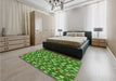 Patterned Green Rug in a Bedroom, pat2567grn